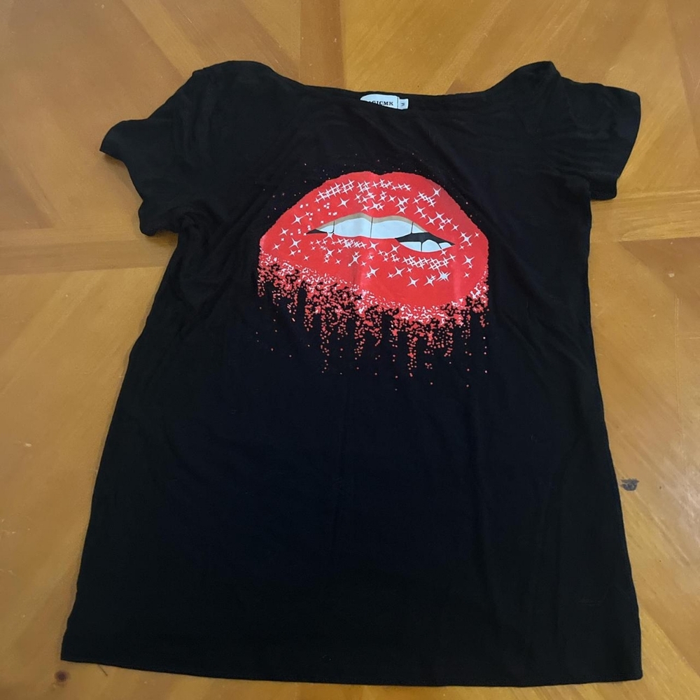 Women's short lips print casual off the shoulder top